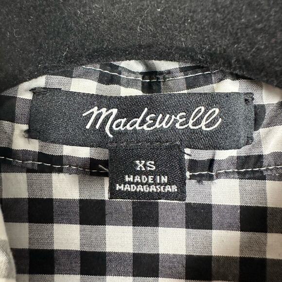 Madewell Top Women Extra Small Black Check Gingham Play Button Down Short Sleeve - Picture 7 of 12